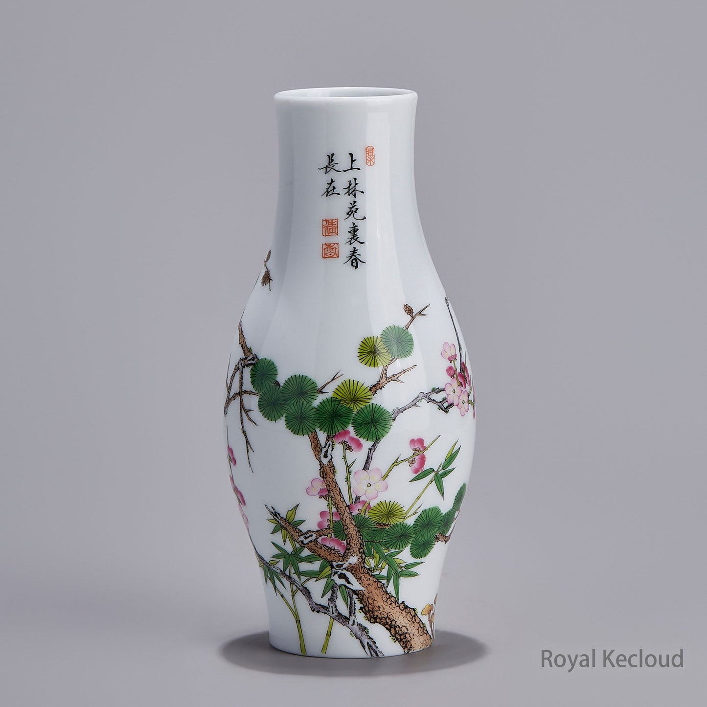 A Fine Enamel Olive-shaped Porcelain Vase, Jingdezhen Handmade Porcelain Vase