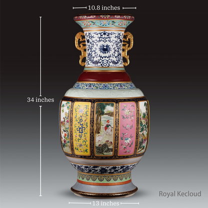 Royal Queen-Porcelain Fortune Vase Perfect for Grand Hall, Executive Meeting Room, Hotel and Masion Lobby (Height: 34inch/86.4cm)