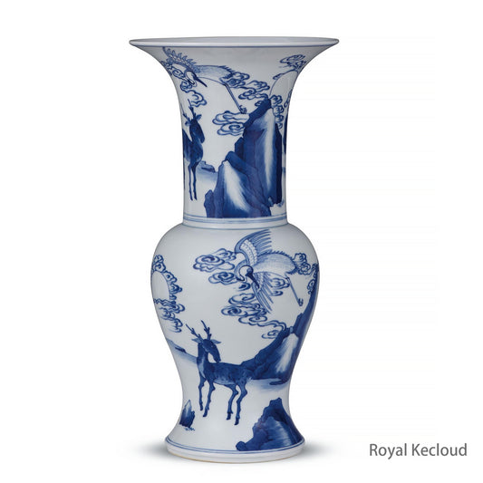 Chinese Ancient Royal Qing Dynasty Kangxi Blue and White ’Phoenix Tail‘ Zun