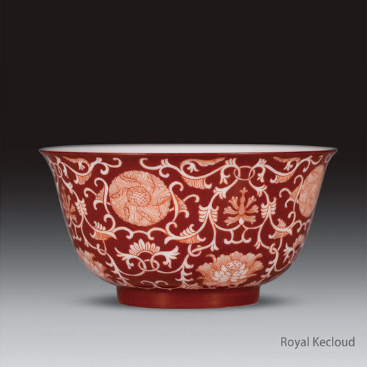 Chinese Ancient Royal Qing Dynasty Coral-red Ground 'Floral' Bowl