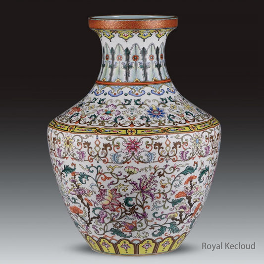 A Chinese Qing Dynasty Enamel Floral Porcelain Vase, Zun