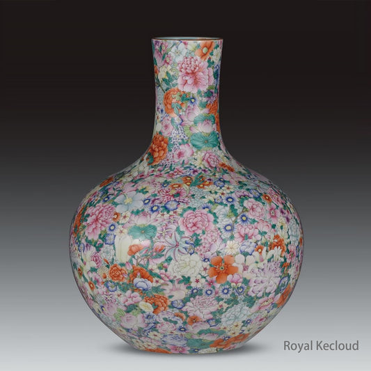 Chinese Ancient Royal Qing Dynasty 'Mille-Fleurs' Bottle Vase, TianQiu Ping by Chinese Imperial Kiln Jingdezhen