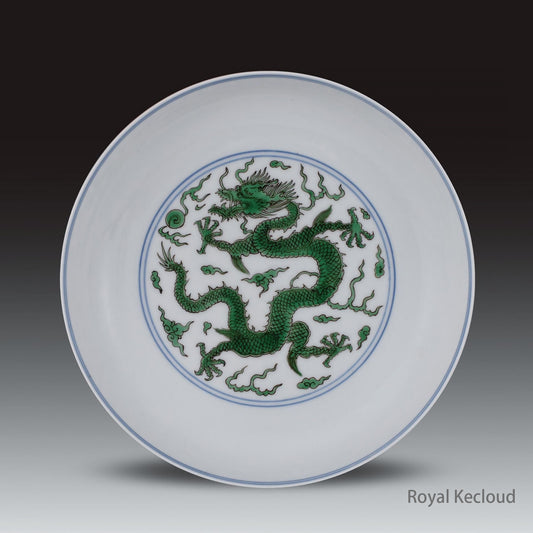 A Doucai Green-Enamel 'Dragon' Porcelain Dish