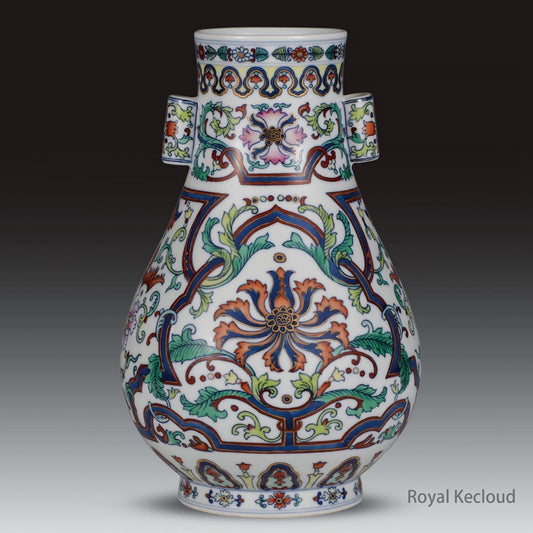 Chinese Ancient Royal Qing Dynasty Doucai 'Lotus' Guan-Er Vase