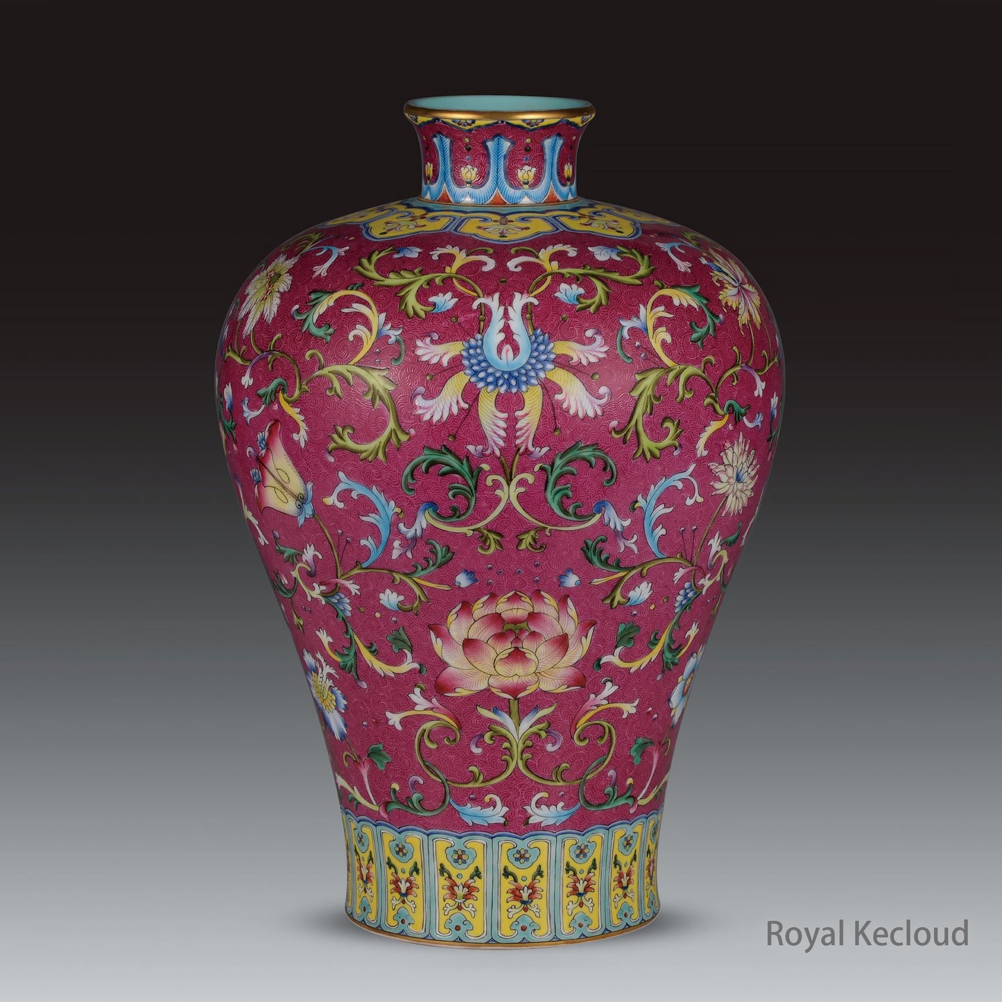 A Famille Rose Ruby-ground Floral Vase, Meiping