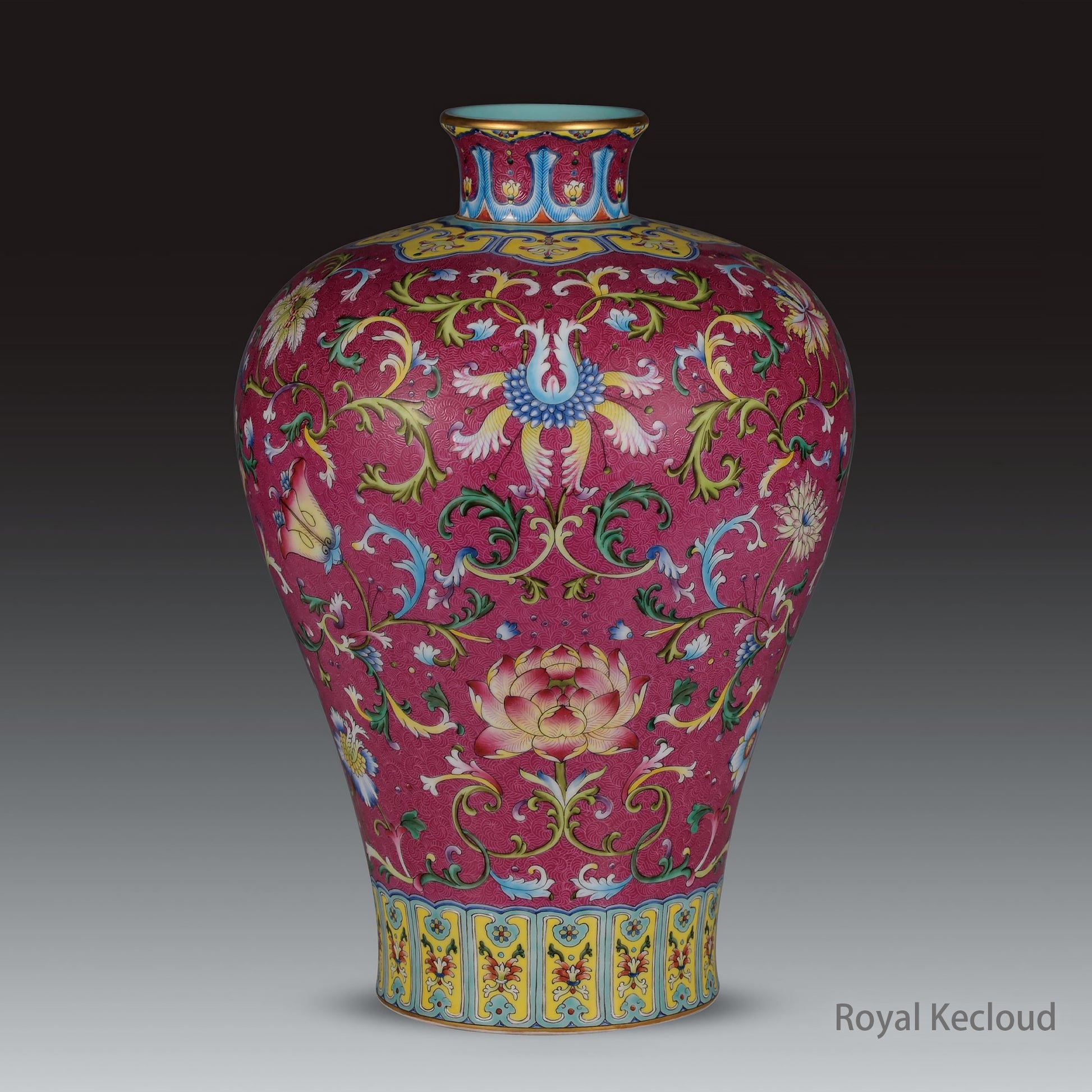 A Famille Rose Ruby-ground Floral Vase, Meiping