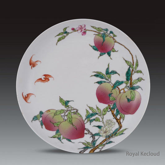 Chinese Ancient Royal Qing Dynasty Famille Rose 'Peach and Bats' Dish