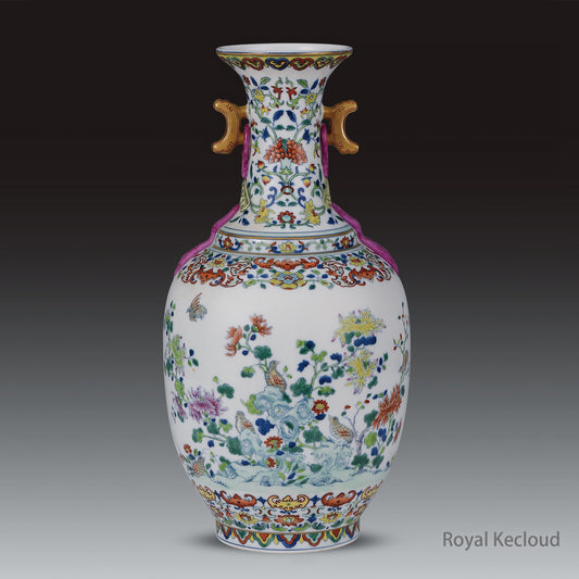 A Fine Blue and White Doucai 'Floral and Bird' Handled Vase