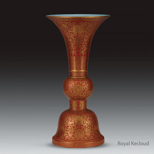 A Gilt-decorated Coral-red-ground 'Floral' Gu-form Vase