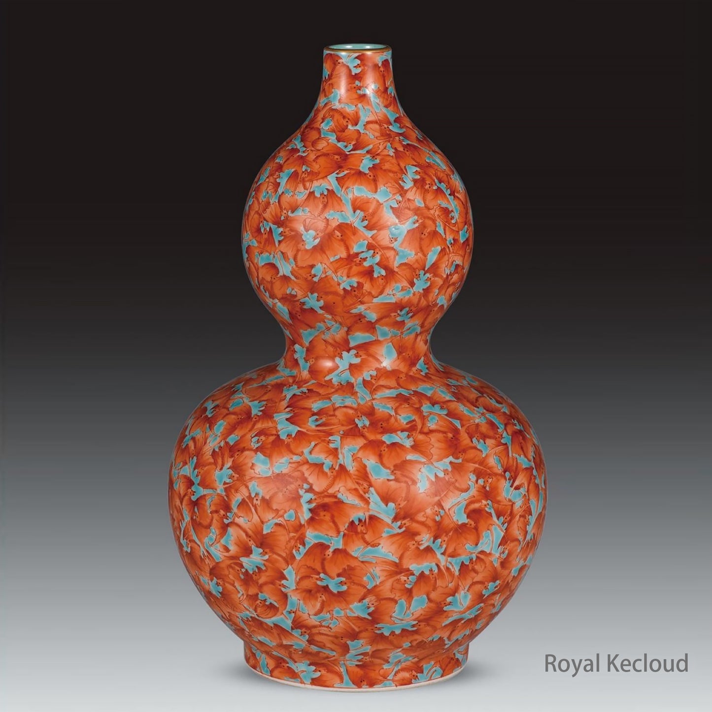 A Green-ground Famille Rose Iron-red 'Bats' Double Gourd Vase