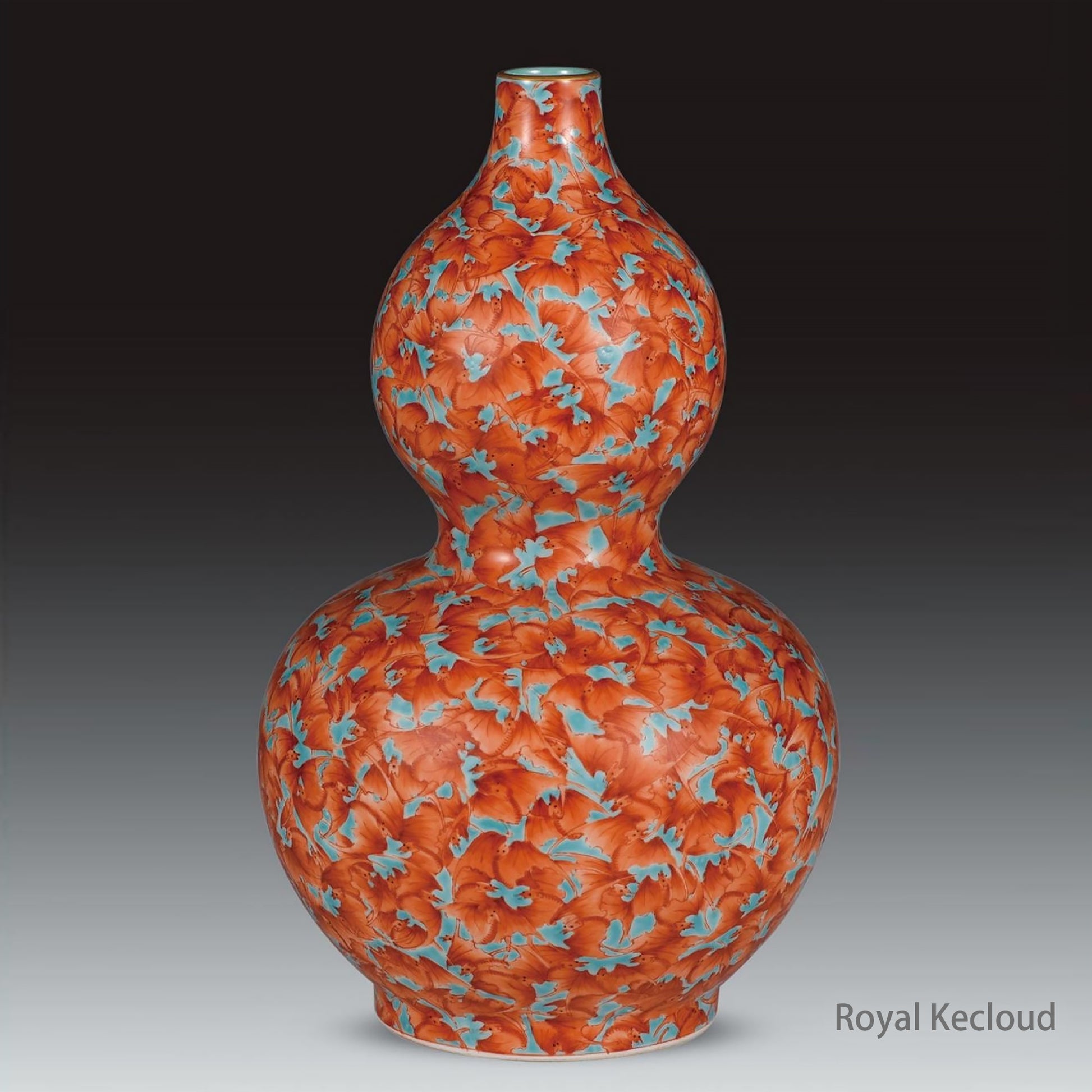 A Green-ground Famille Rose Iron-red 'Bats' Double Gourd Vase