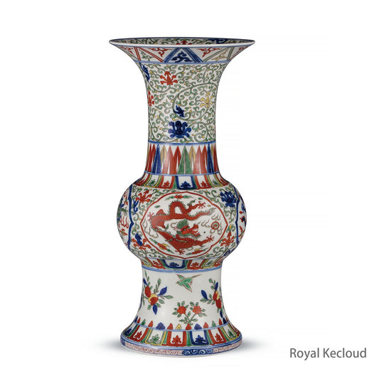 Chinese Ancient Royal Ming Large WuCai Beaker Vase
