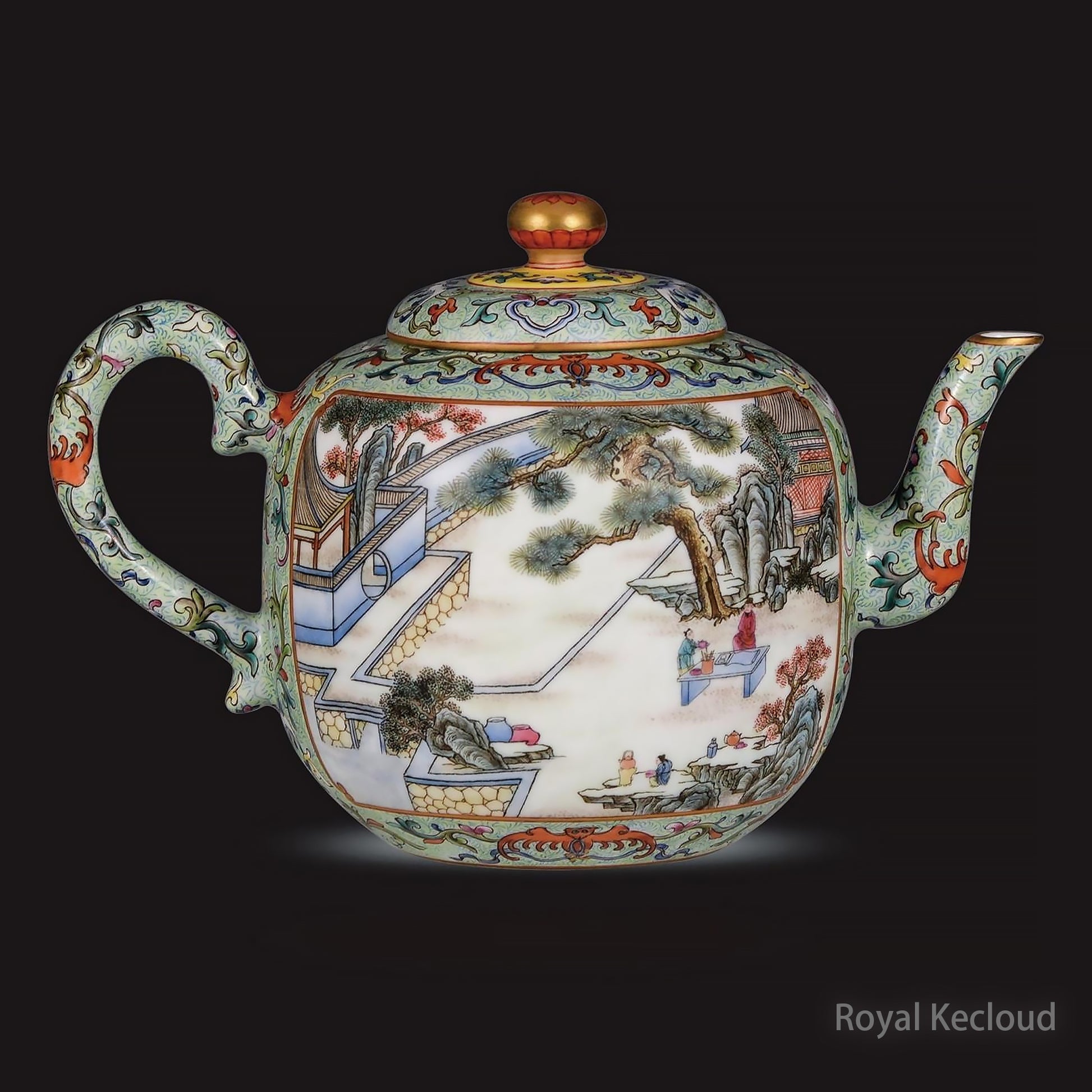 Chinese Ancient Royal Qing Dynasty Enamel 'Poetry and Landscape' Teapot and Cover