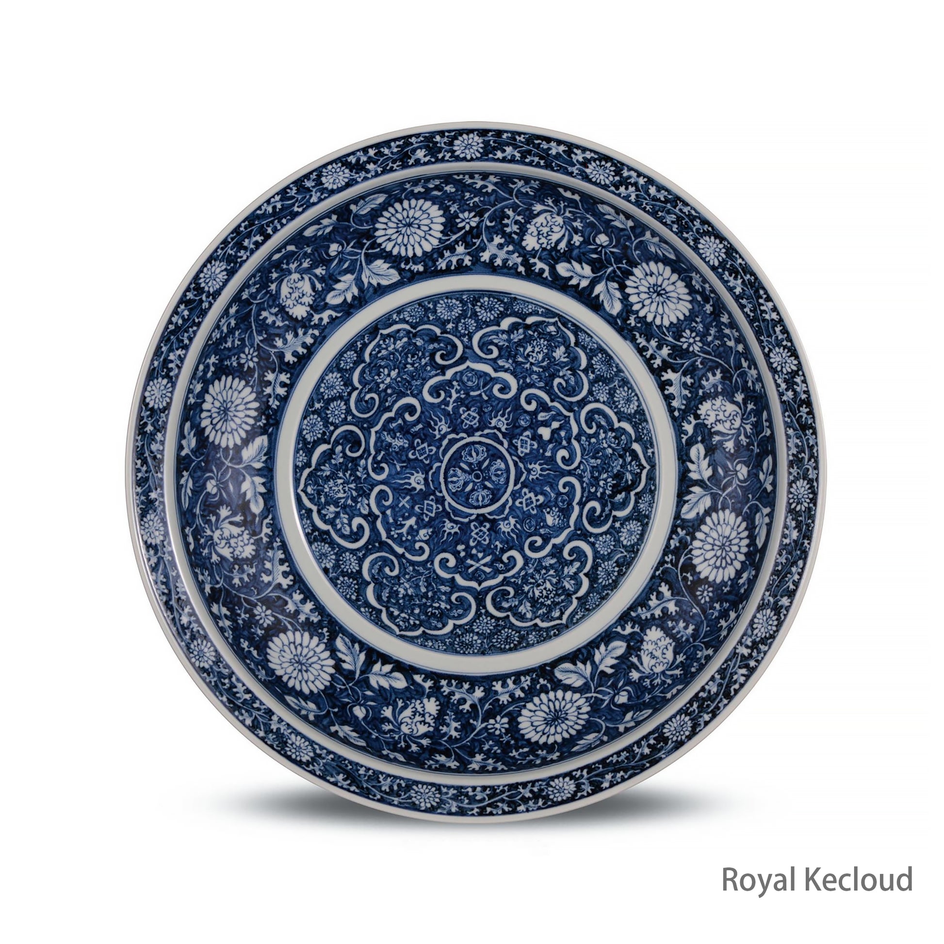 A Rare Blue and White 'Floral' Porcelain Deep Plate
