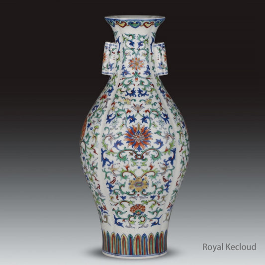 Chinese Ancient Royal Qing Dynasty Doucai 'Lotus' Guan-Er Vase