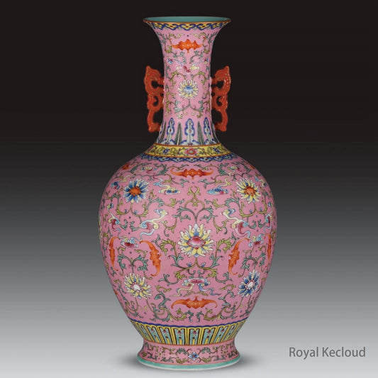 Chinese Ancient Royal Qing Dynasty Famille Rose Pink Sgraffito-Ground Ovoid Vase