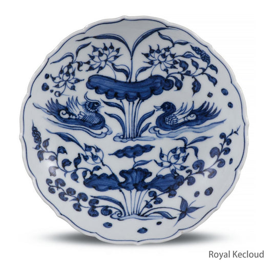 A Small Blue and White Porcelain Plate with Lotus Flowers and Mandarin Ducks