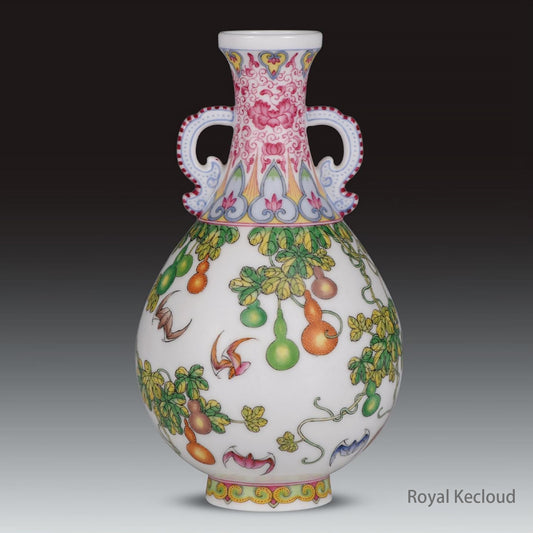 An Enamelled 'Longevity and Prosperity' Double-Ear Vase