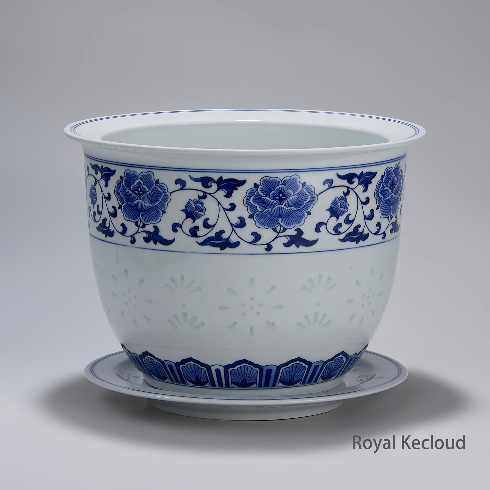 Chinese Blue and White 'Florals' Porcelain Jardiniere and Stand