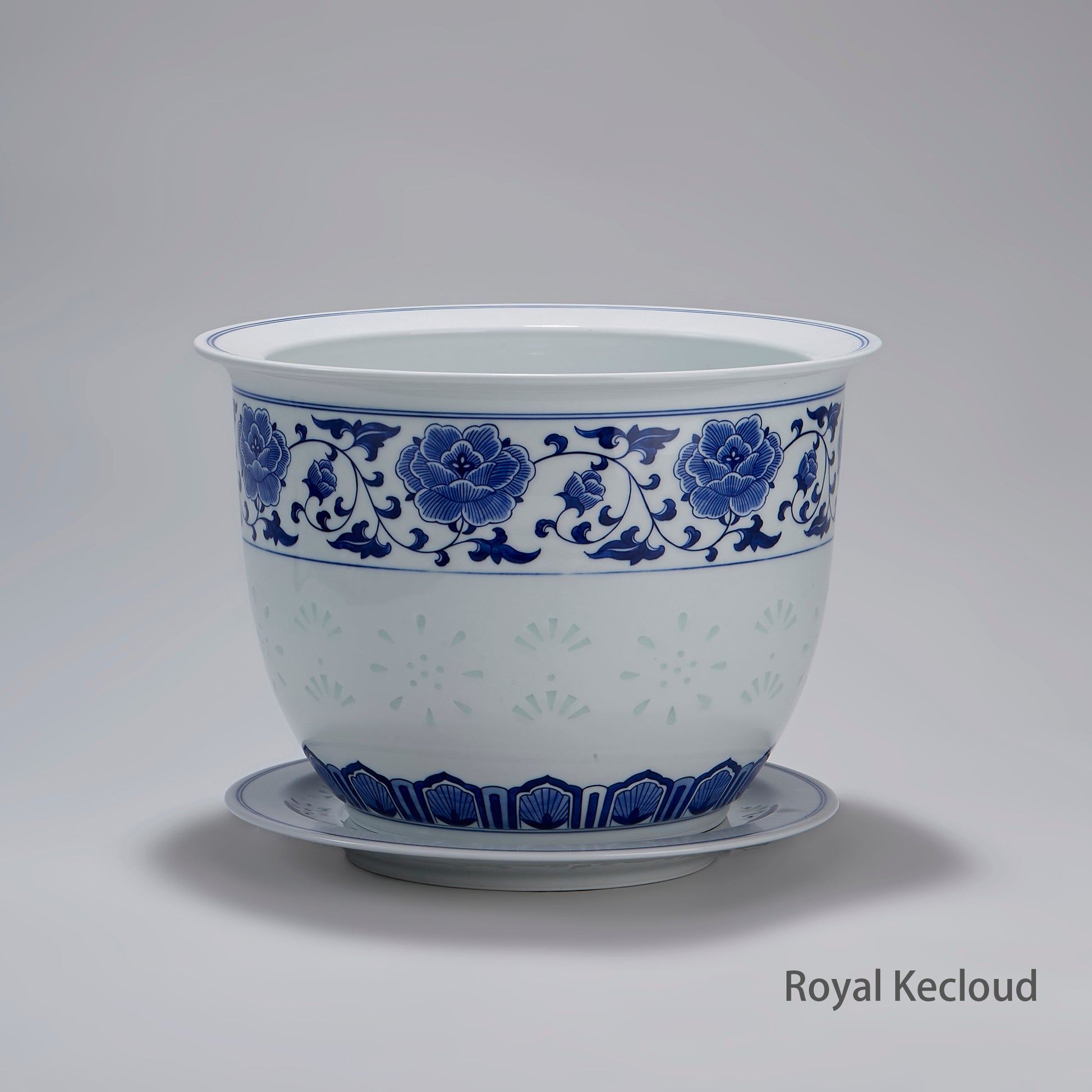 Chinese Blue and White 'Florals' Porcelain Jardiniere and Stand