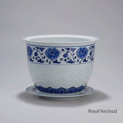 Chinese Blue and White 'Florals' Porcelain Jardiniere and Stand