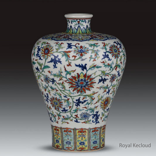 Chinese Ancient Royal Qing Dynasty Doucai 'Floral' Porcelain Vase, Meiping