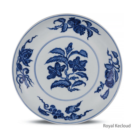 Chinese Ancient Royal Ming Blue & White ‘Fruit and Floral' Porcelain Dish