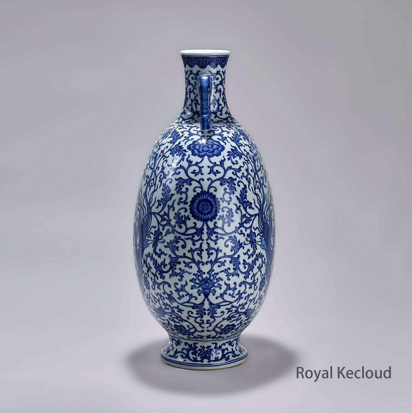 Chinese Qing Dynasty Blue and White 'Phoenix' Moonflask
