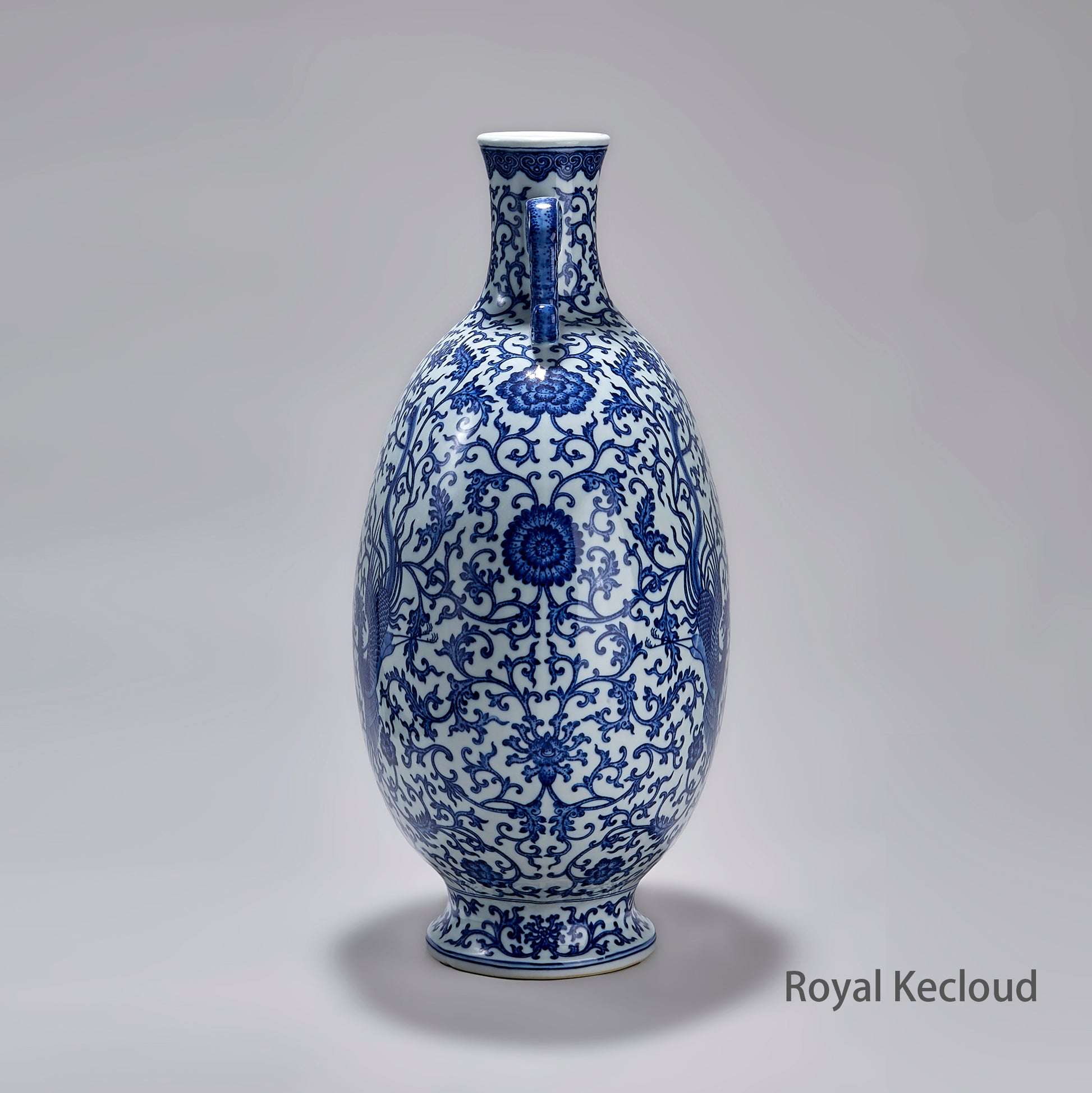 Chinese Qing Dynasty Blue and White 'Phoenix' Moonflask