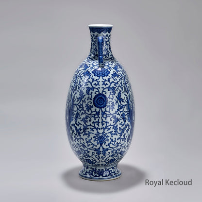 Chinese Qing Dynasty Blue and White 'Phoenix' Moonflask