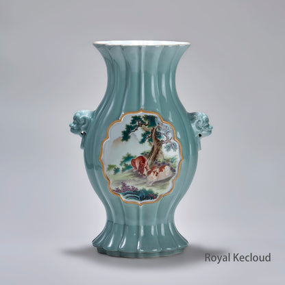 Chinese Qing Dynasty Celadon-ground Famille Rose Pear-shaped Vase