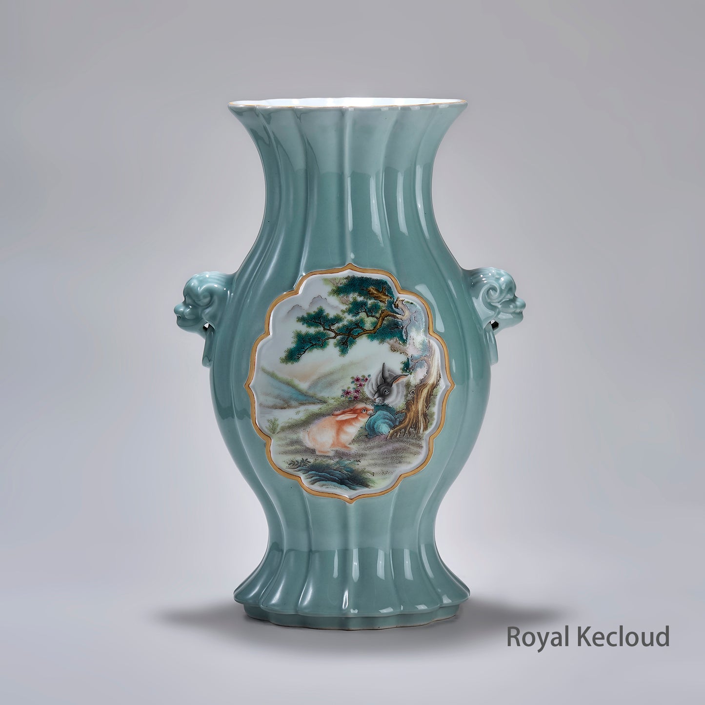 Chinese Qing Dynasty Celadon-ground Famille Rose Pear-shaped Vase