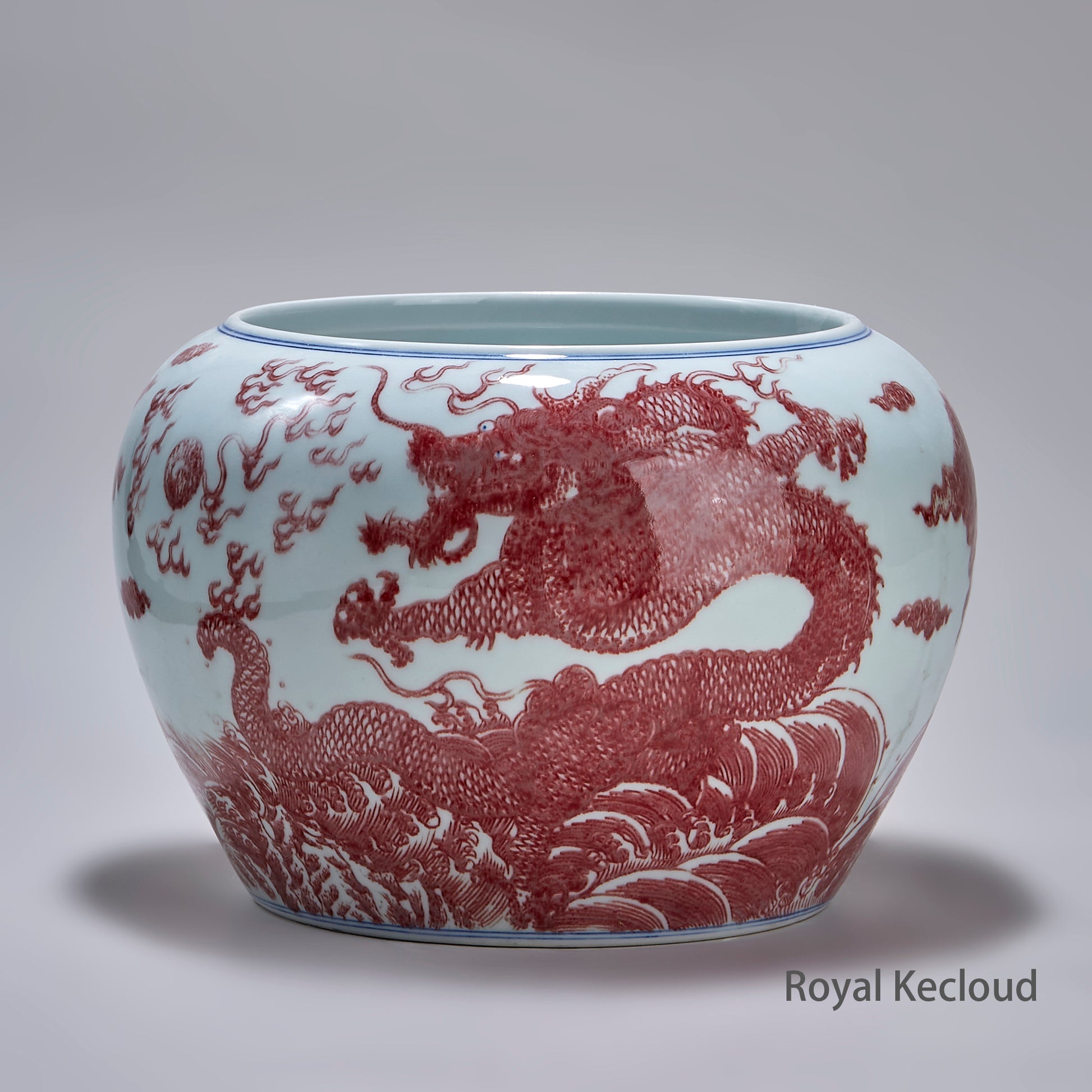 Chinese Qing Dynasty Underglazed Red 'Dragon' Porcelain Jardiniere