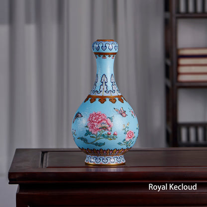 Chinese Qing Dynasty Imperial Celadon-ground Famille Rose 'Flowers and Butterflies' Garlic Head Vase