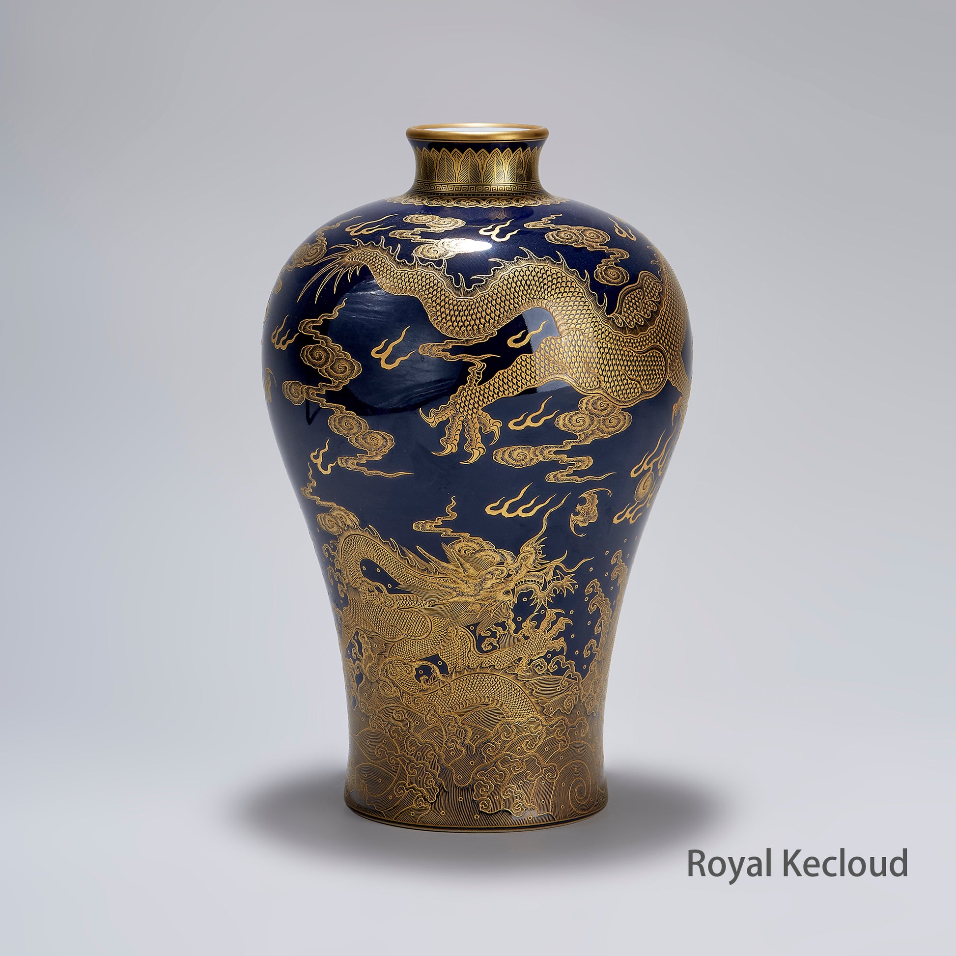 Fine Gilt-Decorated Blue-glazed 'Dragon' Porcelain Vase, Meiping