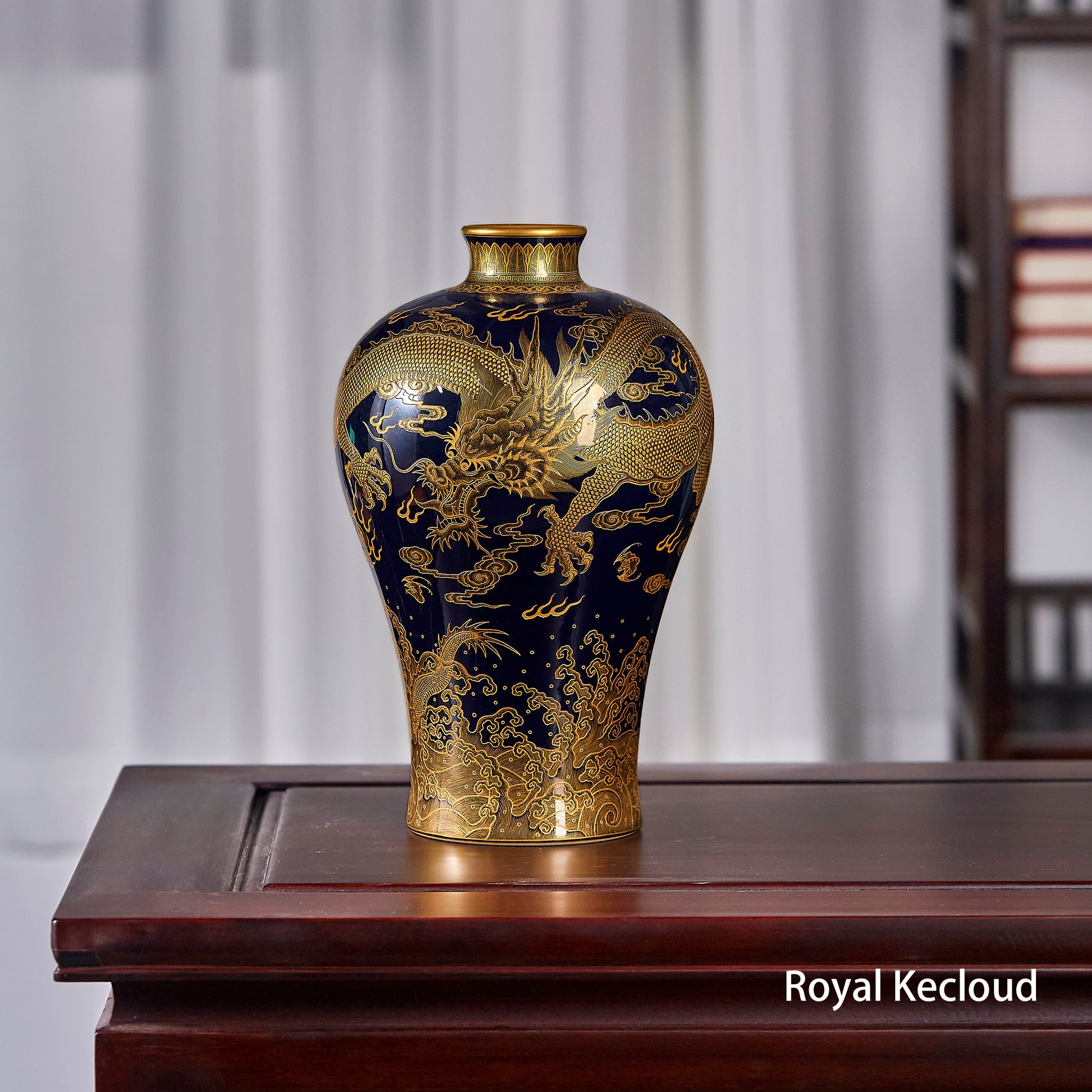 Fine Gilt-Decorated Blue-glazed 'Dragon' Porcelain Vase, Meiping