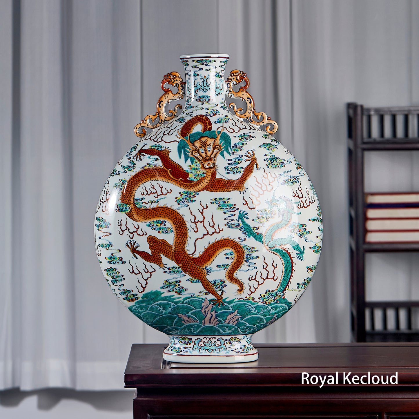 Chinese Qing Dynasty Blue and White Doucai ‘Dragon’ Moonflask