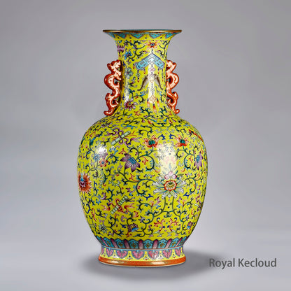 Imperial Famille Rose Porcelain Vase | Qing Dynasty Qianlong | Yellow-Ground ‘An Ba Xian’ Vase