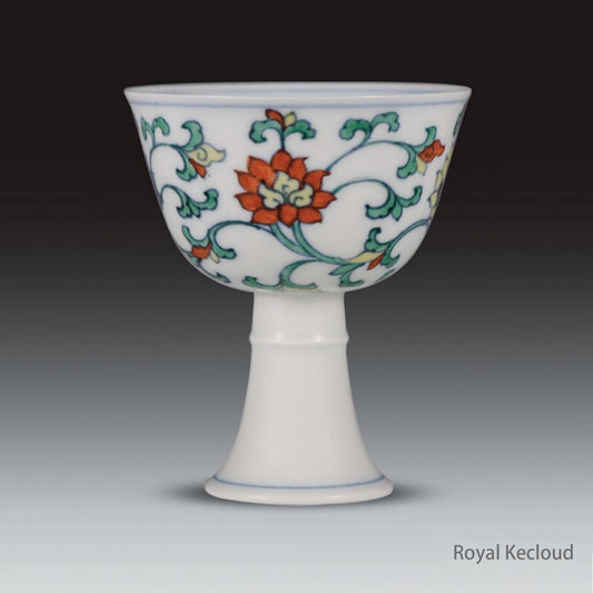 Imperial Porcelain Cup | Ming Dynasty Chenghua | Doucai (Contrasting Colors) ‘Lotus’ Stem Cup