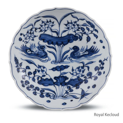 Imperial Porcelain Dish | Yuan Dynasty | Blue and White ‘Lotus and Mandarin Ducks’ Porcelain Dish