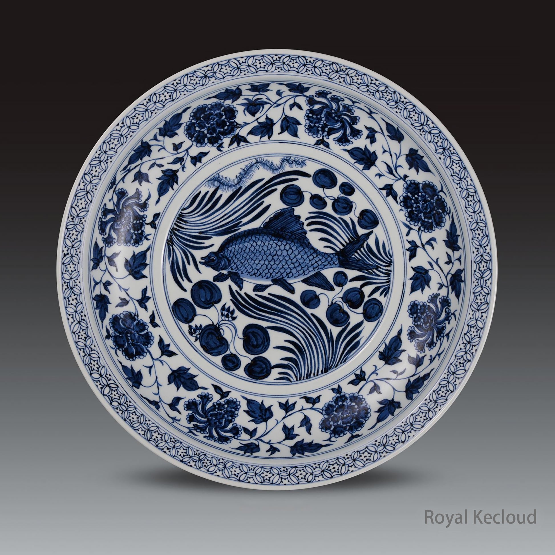 Imperial Porcelain Dish | Yuan Dynasty | Blue and White ‘Mandarin Fish’ Porcelain Dish