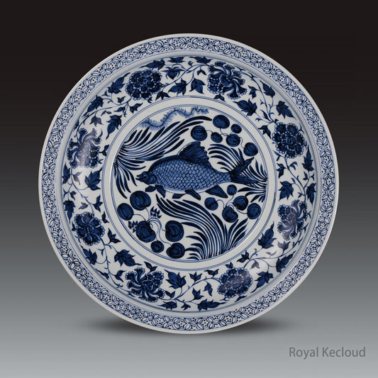 Imperial Porcelain Dish | Yuan Dynasty | Blue and White ‘Mandarin Fish’ Porcelain Dish