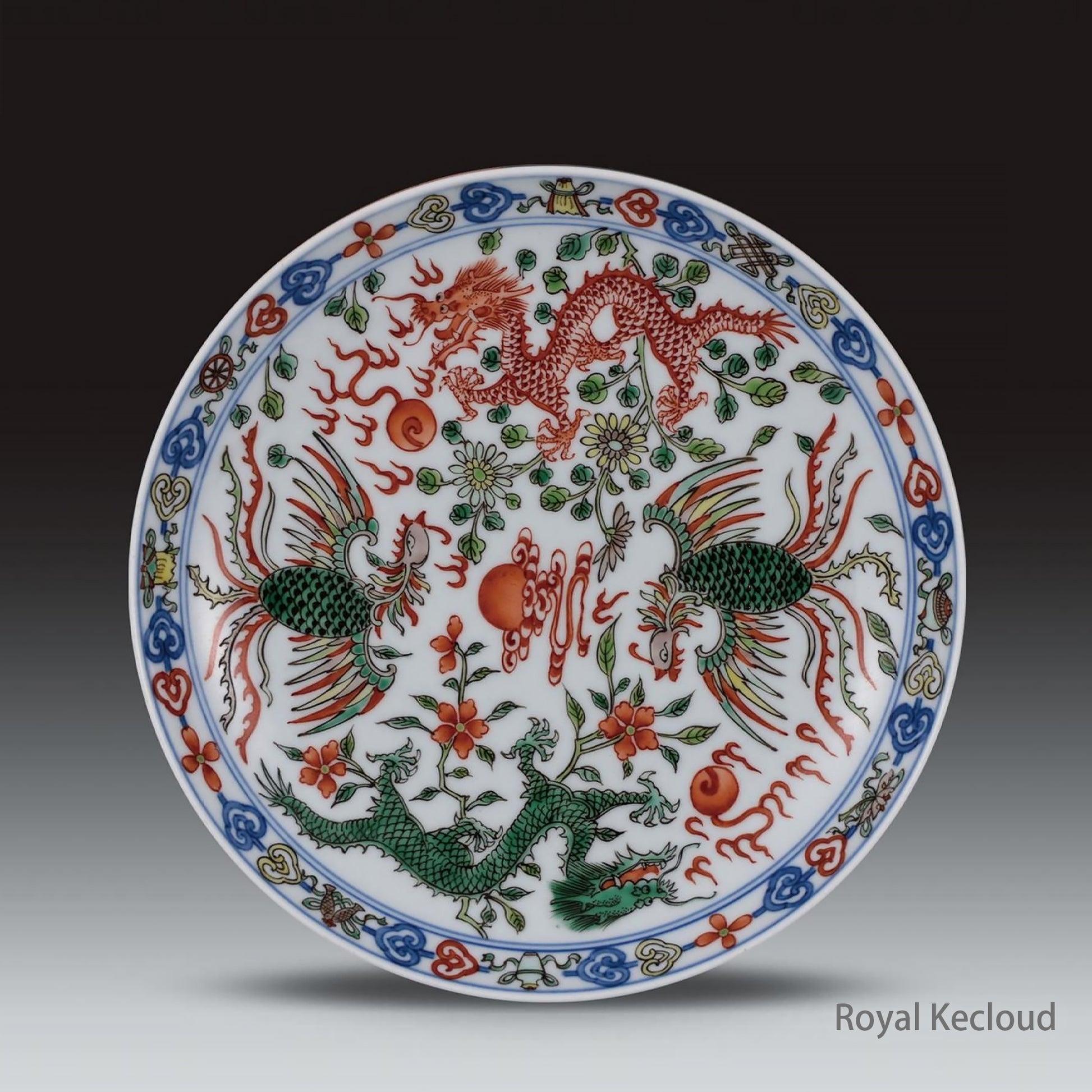 Imperial Porcelain Plate | Qing Dynasty Qianlong | 5-Color (Wucai) ‘Dragons and Phoenixes’
