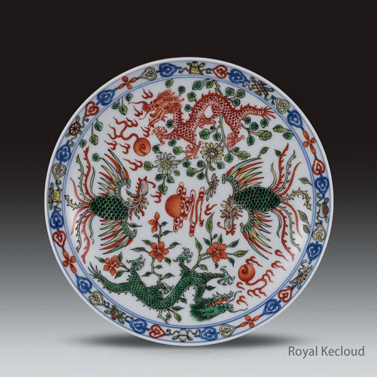 Imperial Porcelain Plate | Qing Dynasty Qianlong | 5-Color (Wucai) ‘Dragons and Phoenixes’