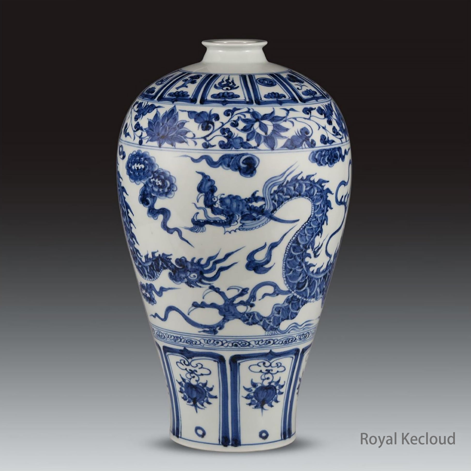 Imperial Porcelain Vase | Yuan Dynasty | Blue and White Porcelain ‘Dragon’ Plum Vase, Meiping
