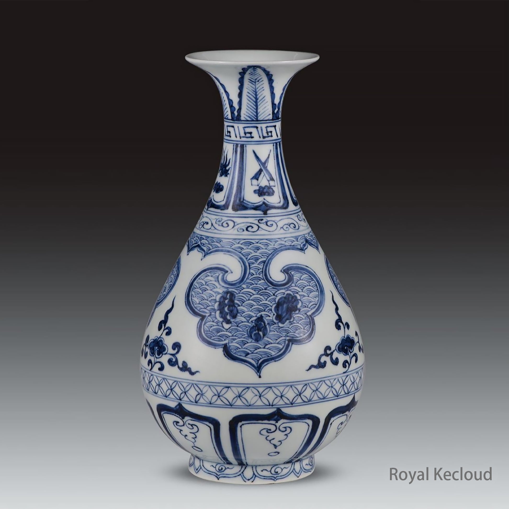 Imperial Porcelain Vase | Yuan Dynasty | Blue and White Porcelain ‘Lotus amid Waves’ Vase with Ruyi-shaped Panels