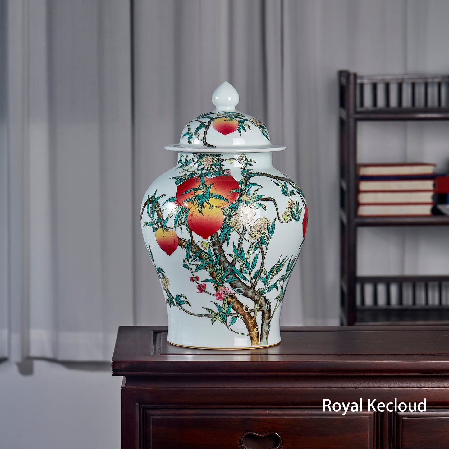 Qing Dynasty Famille Rose 'Peaches' Baluster Jar and Cover