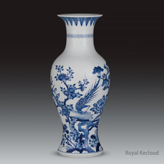 Chinese Ancient Royal Qing Dynasty Kangxi Blue and White ‘Flower and Bird’ Vase