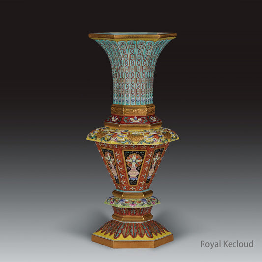 Qing Yongzheng Yellow-ground Hexagonal Enameled Vase