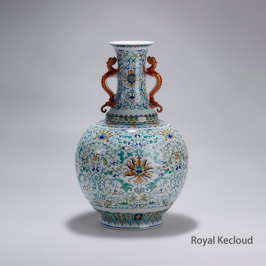 Qing Dynasty Blue & White Contrasting Colors (Doucai) ‘Lotus’ Imperial Porcelain Vase